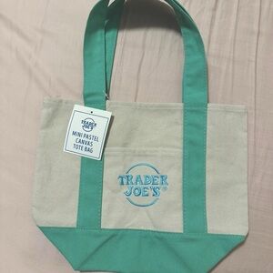 Trader Joe's Pastel Green and Cream Canvas Tote